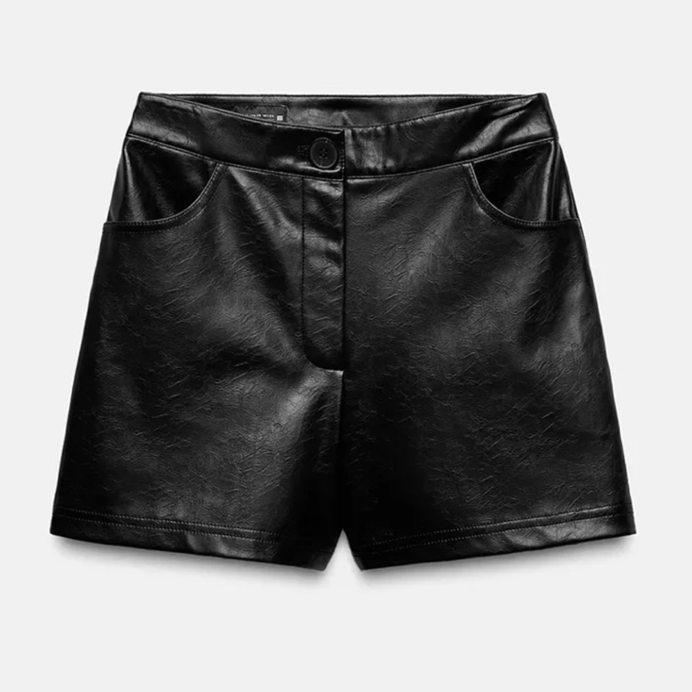 Zara faux leather shirts with a high waist, black, size medium